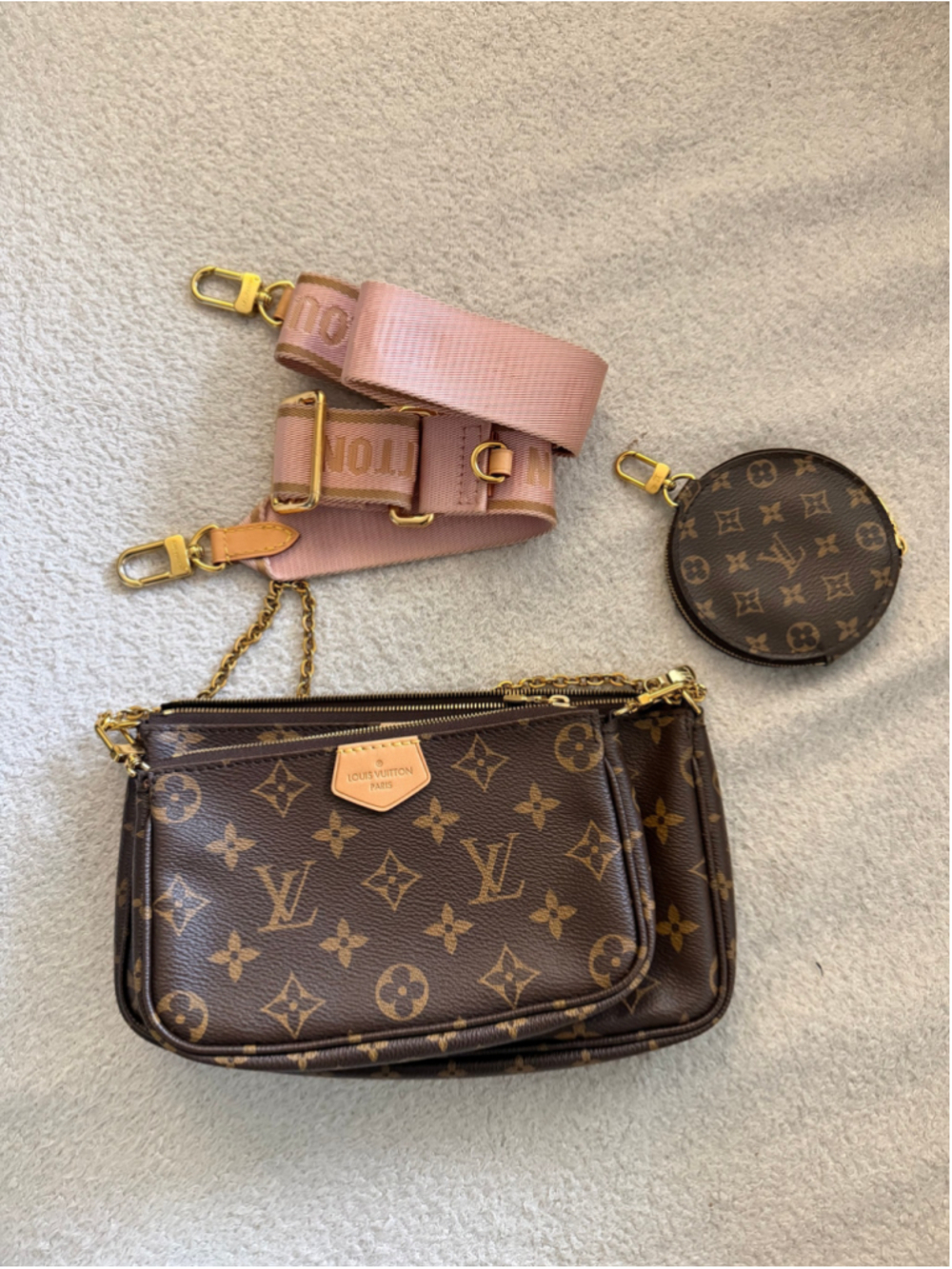 Louis Vuitton Multi Pochette Accessories Pink Strap Monogram EXCELLENT
